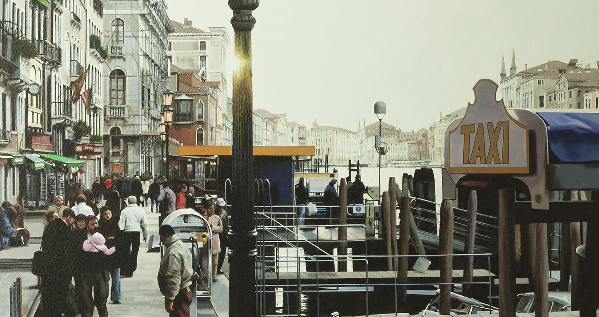 People at the Rialto vaporetto stop in Venice
