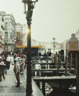 People at the Rialto vaporetto stop in Venice