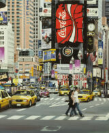 Two people crossing Times Square