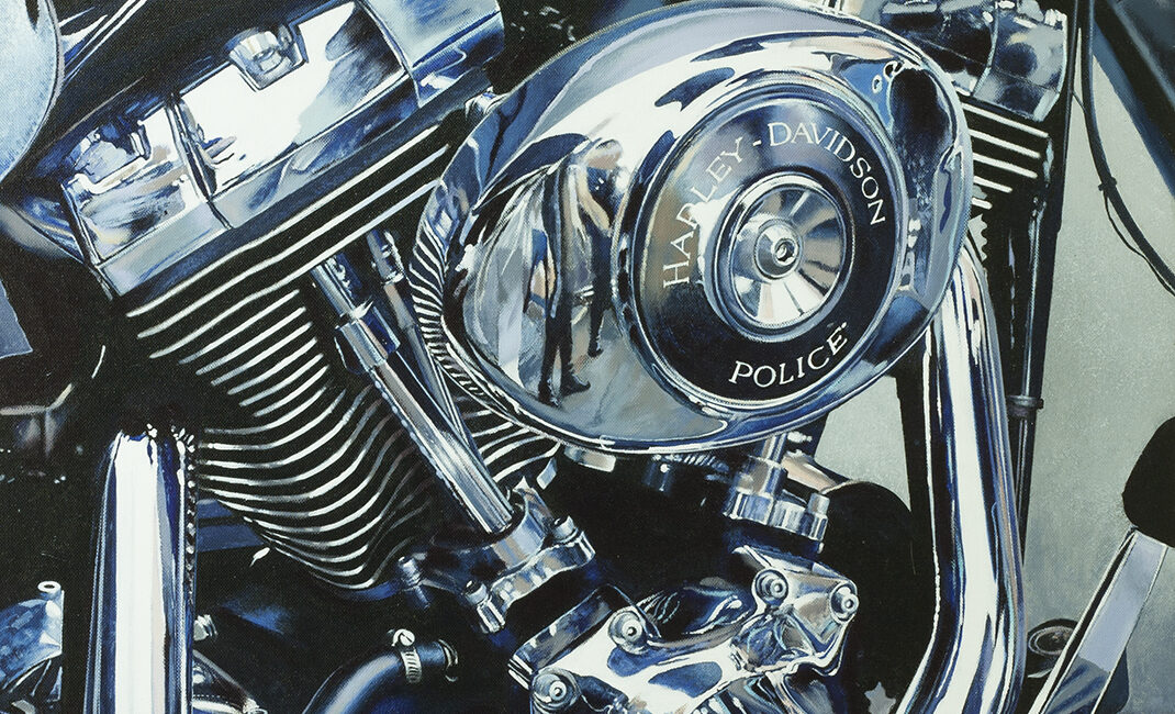 The engine of a Harley Davidson used by the Police
