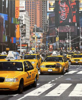 Yellow cabs in a line in Times Square in New York