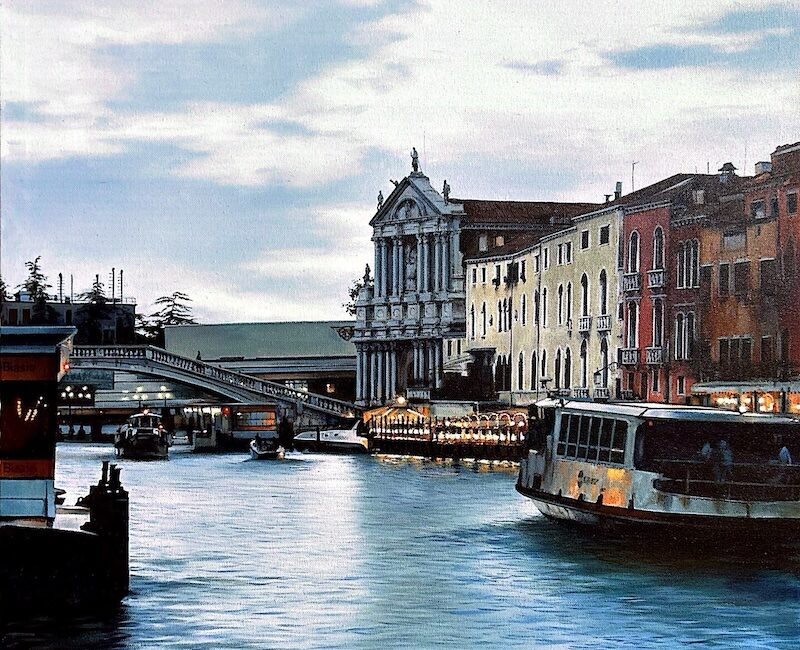 A vaporetto crossing the Gran Canal in Venice heading the Railway Station