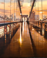 A perspective view on the bridge with a reflection of the sun