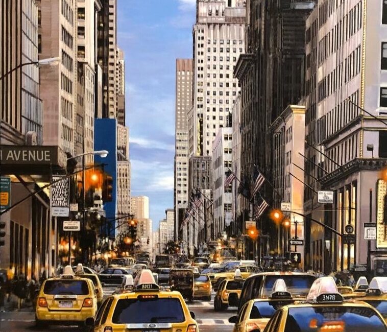 Yellow cabs in line in New York